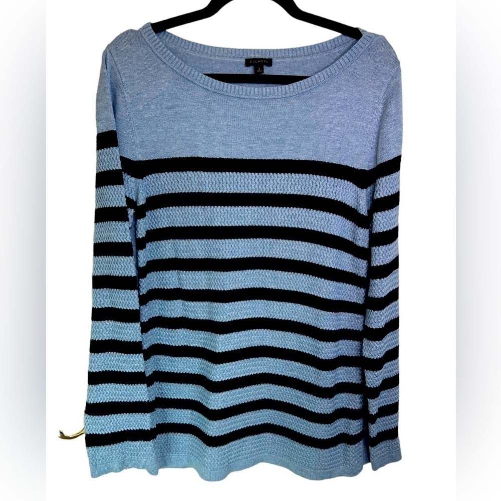 Talbots Blue Striped Soft Knit Sweater with Button Detail Size Large
